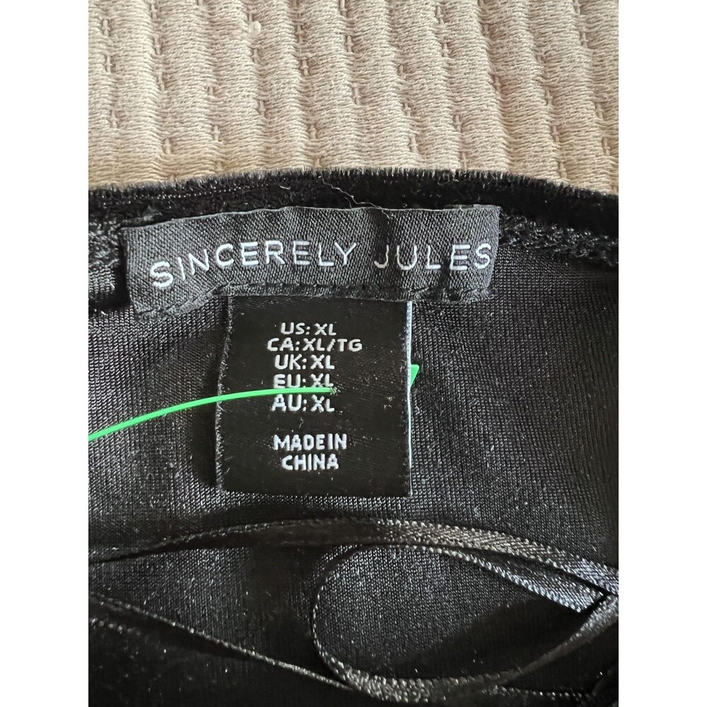 Sincerely Jules Shirt Womens XL Black Velvet Off Shoulder Puff Sleeve Crop Top - Picture 5 of 9
